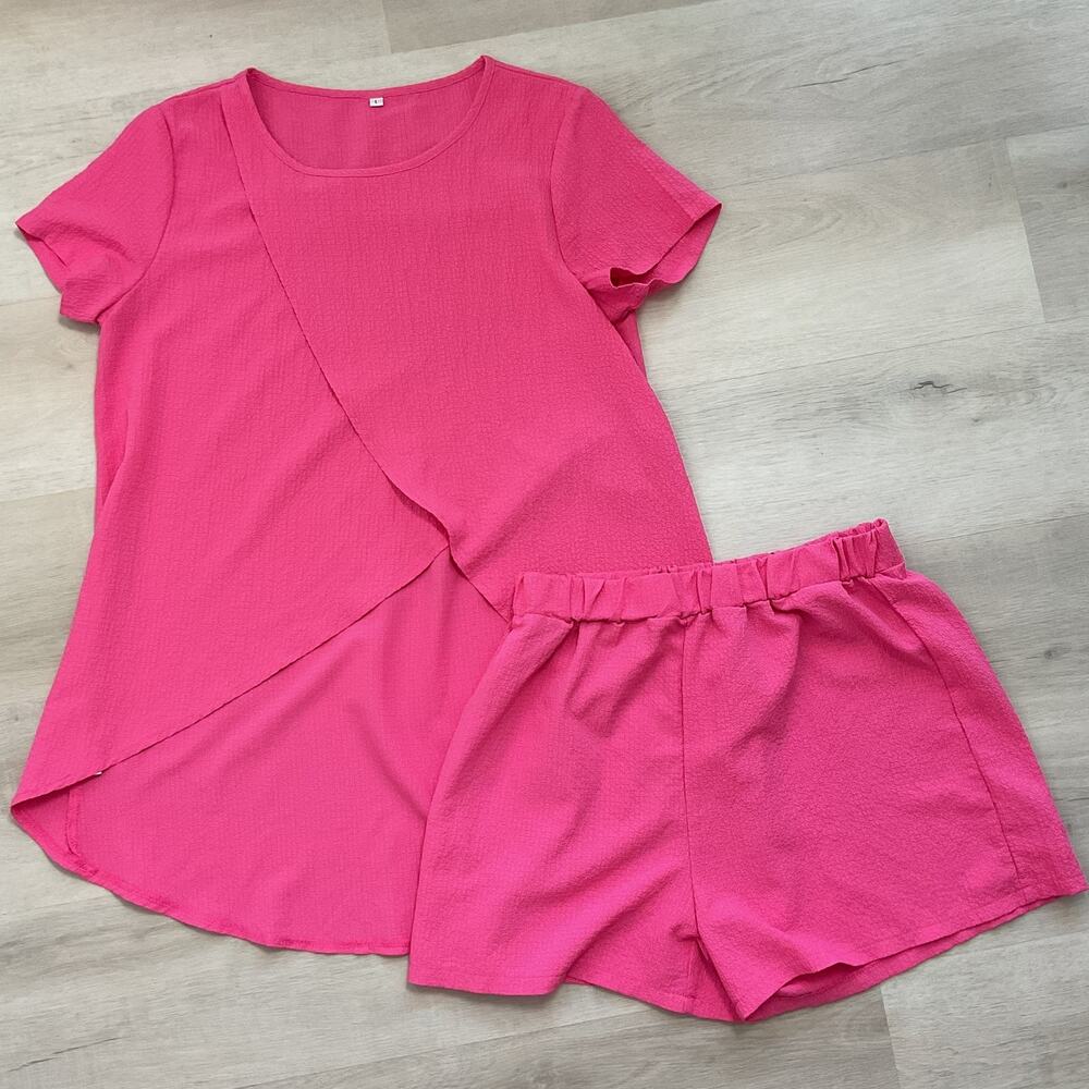 Asymmetrical Tunic Top With Shorts Pink Womens Large Shein
